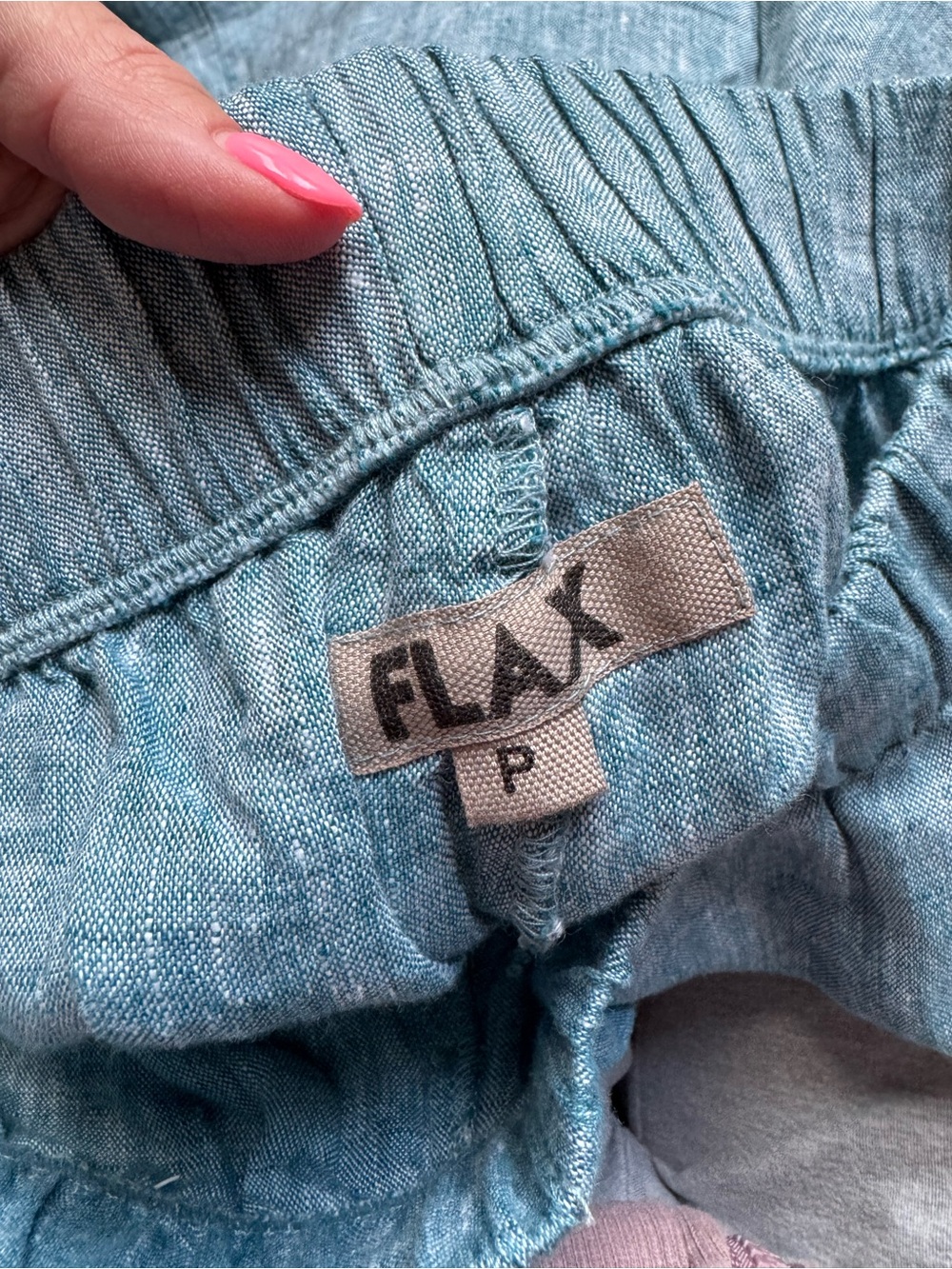 FLAX Pants Womens Sz P Teal Blue Linen Wide Leg Elastic Waist Boho Beach Pockets - Picture 6 of 11